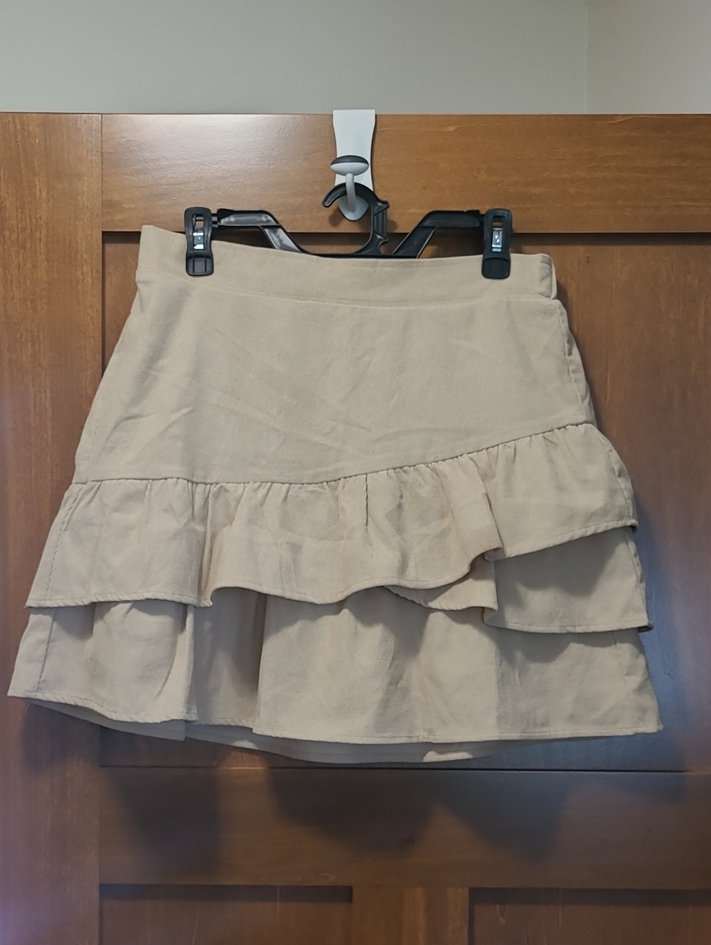 Tiered Ruffle A-Line Mini Skirt in Beige